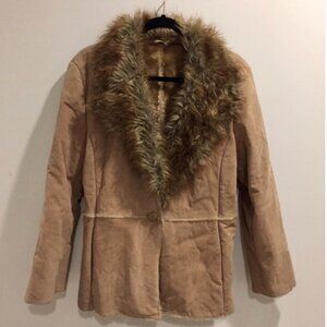 Vintage St. John’s Bay Leather Suede Jacket w/ Faux Fur Collar Like New Large